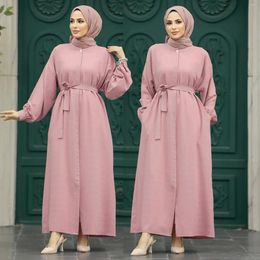 Ethnic Clothing Muslim Dress Middle East Islamic Moroccan Robe Women's Three-dimensional Jacquard Waist Tied Elegant Loose Fitting Long