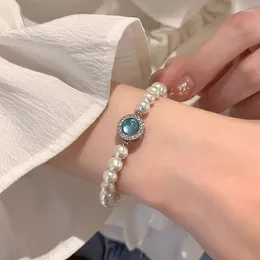 Strand Vintage Luxury Blue Crystal Pearl Bracelet For Women Fashion Handmade Party Wedding Jewellery Gifts