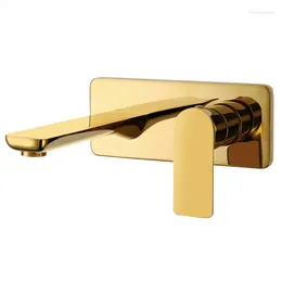 Bathroom Sink Faucets Square Style Wall Mount Washbasin Lavatory Vanity Faucet Mixer Tap Gold Colour