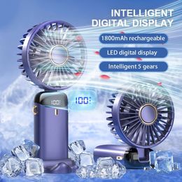 1800mAh/5000mAh Portable Fan Rechargeable 90°Foldable Mini Air Conditioner Small Cooler With LED Digital Display 240422