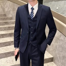 Mens Business Casual Professional Dress suit Vest Trousers Slimfit Groom Man Wedding Threepiece Trend 240419