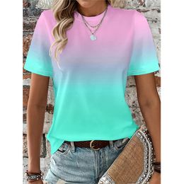 Womens T shirt Colour Gradient Yellow Blue Orange Print Short Sleeve Fashion Round Neck Oversized Tshirt Summer Women Clothing 240426