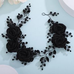 Headpieces Fashion Bride Hair Accessories Big Black Flower Tiaras Rhinestone Wedding Head Jewelry Handmade Crystal Headband Floral Hoop