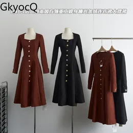Casual Dresses GkyocQ 2024 Fall And Winter Elegant Square Collar High Waist Slim A Line Women Dress French Retro Formal Party Simple Chic