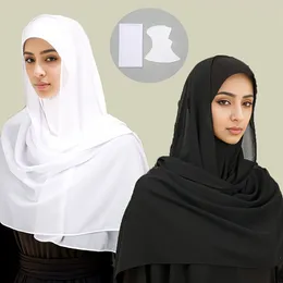 Ethnic Clothing 2pcs Elastic Undercap Chiffon Hijab Solid Color Inner Cap Lightweight Scarf Combination Muslim Headwear Gifts For Eid