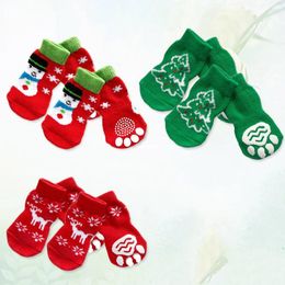 Dog Apparel Christmas Socks Winter Non- Puppy Cotton Doge Warm Protector Pack Of 4 Snowman Pattern Size XL