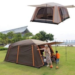 Camping 2 Rooms Large Family Tent Full Coverage 3-12 Person Tents Double Layers Oversize Rainproof Outdoor 240422