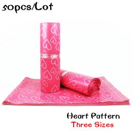 Bags 50Pcs Pink Heart Pattern Courier Bags Frosted SelfSeal Adhesive Shoes Bag PE Material Envelope Mailer Mailing Bags 28*42cm