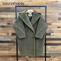 Maxmaras Coat Teddy Bear Womens Cashmere Coats Wool Winter 2024 New Star Style Army Green Fur Particle Camel Fleece Mid Len