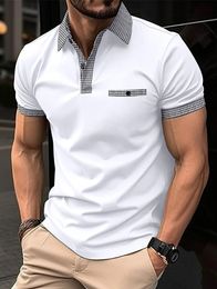 mens casual shortsleeved Polo shirt Casual fashion plaid lapel Tshirt breathable wea 240419