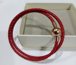 100 925 silver rose gold women genuine leather bracelet fits for style european Jewellery charm red bracelets valentines day gift9401907