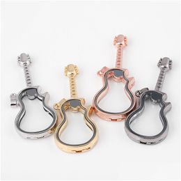 Lockets Fashion Music Guitar Living Memory Magnetic Locket 4 Colour Floating Instrum Glass Pendant Charms Fit Necklace Jewellery Drop Del Dhnfa