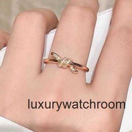 Women Band Tiifeany Ring Jewellery Simple Temperament Knot for 925 Sterling Silver Plated 18K Gold Diamond Twisted Bow