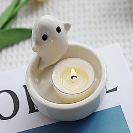 Candle Holders Ceramic Ghost Holder White Cute Warming Paws Desktop Ornament Handmade Shape Kitten Party