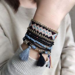 Success, love and friendship bless Europe and the United States trend Bohemian style multi-layer wooden bead bracelet retro national style fashion elastic bracelet
