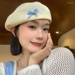 Berets Summer Bow Cotton And Linen Beret For Women To Show Off Small Thin Face Breathable Cloud Hat Versatile Bud Painter