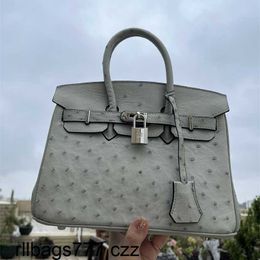 Handbags Ostrich Handbag Platinum Designer Bag 25 Haze Blue Rare Bag Womens Bag Genuine Leather Ay31