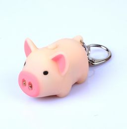 Jewelry Cute pig led keychain flashlight sound rings Creative kids toys pig cartoon sound light keychains child gift 3 colors Z1048299309