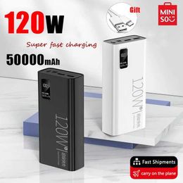 Cell Phone Power Banks Miniso 120W Power Pack 50000mAh High Capacity Rechargeable Portable Power Pack External Battery Suitable for iPhone Huawei Samsung J240428