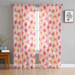 Curtain Pink Yellow Watercolour Floral Texture Triangle Tulle Sheer Curtains For Living Kitchen Children Bedroom Voile Hanging