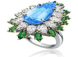 Super luxury Women Jewellery 925 Sterling Silver Natural Gemstone Aquamarine Diamond Crystal Ring Bridal Engagement Ring Size 6104268385
