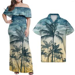 Casual Dresses Cumagical 2024 Arrival Polynesian Hawaiian Tree Design Summer Beach Dress For Ladies Printable With Men Shirt