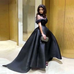 Prom High Low Vintage Black Dresses Ball Gown Long Satin Simple Evening Gowns Off Shoulder Elegant Women Special Ocn Dress s