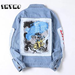 Patchwork Letter Embroidery Jackets Mens Hip-Hop Harajuku College Coats Loose Causal Chic Denim Outcoats Spring Couple 240415