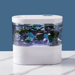 USB Mini Desktop Aquarium Built-in Water Pump LED light Philtre Self circulation and self circulation goldfish tank 240424