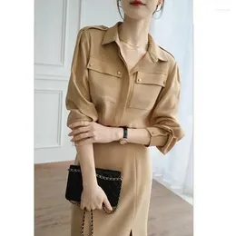 Work Dresses Women's French Style High Quality Elegant Slimming Thin Long Sleeve Solid Shirt And Skirt Set Office Ladies's Clothing