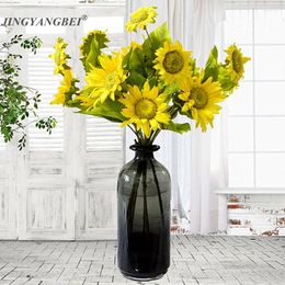 Decorative Flowers 3 Head Sunflower Aritificial Flower Silk Fllowers Multiple Branch Sun For Home Weeding Chritmas Decorations Room Decor