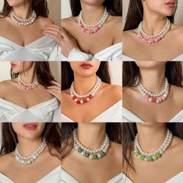 Choker 2PCS Pearls Necklace Statement Big White Imitation Pearl For Women Valentine's Day Gift