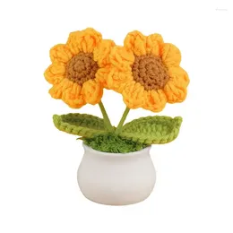 Decorative Flowers Crochet Sunflower Plant Artificial Desk Decor Potted Handmade Table