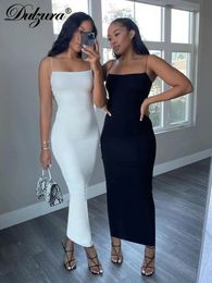 Dulzura Autumn Winter Women Solid White Black Strap Midi Dress Bodycon Sexy Streetwear Party Club Elegant Fashion Clothes 240424