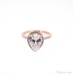 NEW Tear drop CZ Diamond 925 Silver Wedding RING Original Box for 18K Rose Gold Water drop Rings Set For Women1630961