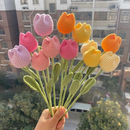 Hand Woven Tulip Crochet Flower DIY Handknitted Flower Bouquet Wedding Decoration Valentines Gift for Lovers Mothers Day Gift 240424