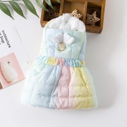 Dresses Pet Warm Princess Dress Autumn Winter Medium Small Dog Cotton Clothes Cute Rainbow Skirt Harness Kitten Puppy Sweet Coat Poodle