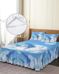 Bed Skirt Whale Blue Sky Meteor Star Cloud Elastic Fitted Bedspread With Pillowcases Mattress Cover Bedding Set Sheet