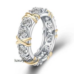 Women Band Tiifeany Ring Jewelry Live broadcast network red new two-color ring gold zircon inlaid fashion temperament female