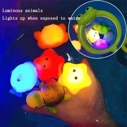 Baby Bath Toys Childrens bath toys Induction water play light-up animal bathroom toys light net fishing turtle coax baby