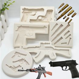 Moulds 3D Gun Bullet Silicone Cake Moulds Resin Kitchen Baking Tools DIY Cake Chocolate Fondant Moulds Dessert Lace Decoration M1925