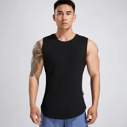 Men's Tank Tops Summer Slim-fit Black Vest Elastic Fitness Exercise Sportswear Wide Shoulder Crew Neck Shirt Fashion Casual Wear