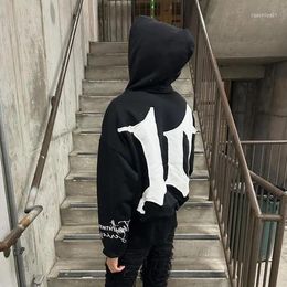 Men's Hoodies Hip Hop Streetwear Y2k Harajuku Gothic Oversized Hoodie Retro Patch Design Black Pullover Sweatshirt Men Women Clothing