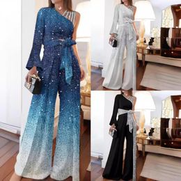 Women's Two Piece Pants Set Off-the-shoulder Sequin Tops And High-waisted Plus-size Wide-leg Elegant 2 Sets Women Outfits