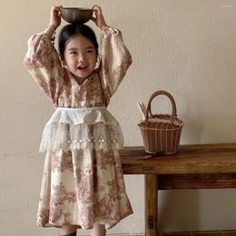 Girl Dresses Girls Casual Product Korean Childrens Clothing Retro Lace Round Neck Two Piece Set Print Princess Style Autumn