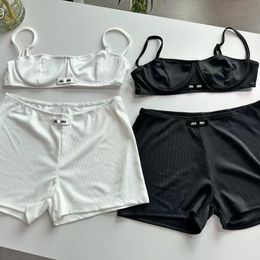 Women sexy logo letter appliqued spaghetti strap bustier bra and shorts panties designer underwear twinset SML