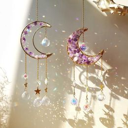 Garden Decorations Moon Sun Catcher Crystal Light Catcher Amethyst Suncatcher Fairy Garden Decorations Rainbow Glass Wind Chime Hanging Prism