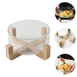 Dinnerware Sets Simple Glass Bowl With Wooden Base Transparent Salad Home Noodle