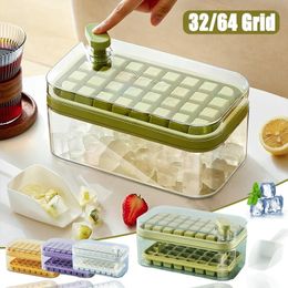 32/64 grid ice cube Mould press used for removing ice DIY silicone durable ice cube tray with lid shovel storage box for freezing Moulds 240425