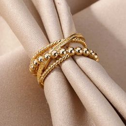 Wedding Rings Stainless Steel Bead Twist Cross Rings For Women Gold Colour Irregular Opening Ring Wedding Aesthetic Jewellery anillos mujer